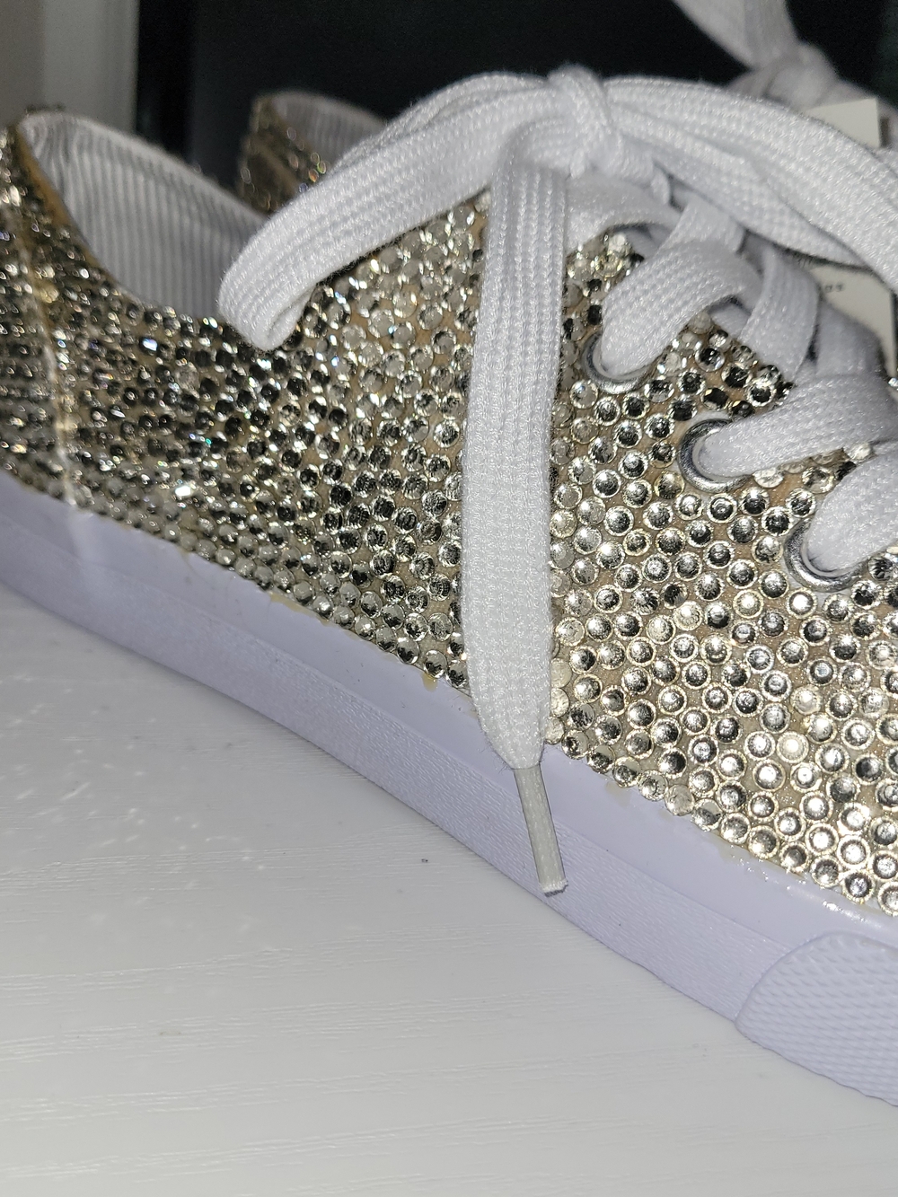 Custom Rhinestone Sneakers Gold White Platform Size 9 Sparkle - Picture 4 of 6